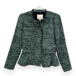 Rebecca Taylor Peplum Tweed Boucle Blazer Suit Jacket Green Black Size 4
